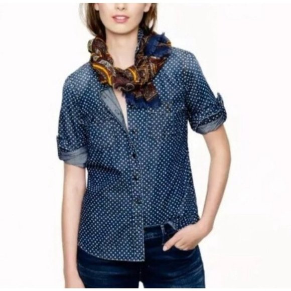 J. Crew Tops - 𝅺J. Crew NWT Keeper Chambray Long Sleeve Shirt Star Dot Size 4